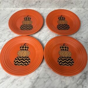 Set Of 4 Laughlin Fiestaware Pumpkin Plate Orange Halloween Harvest 9" Pumpkin